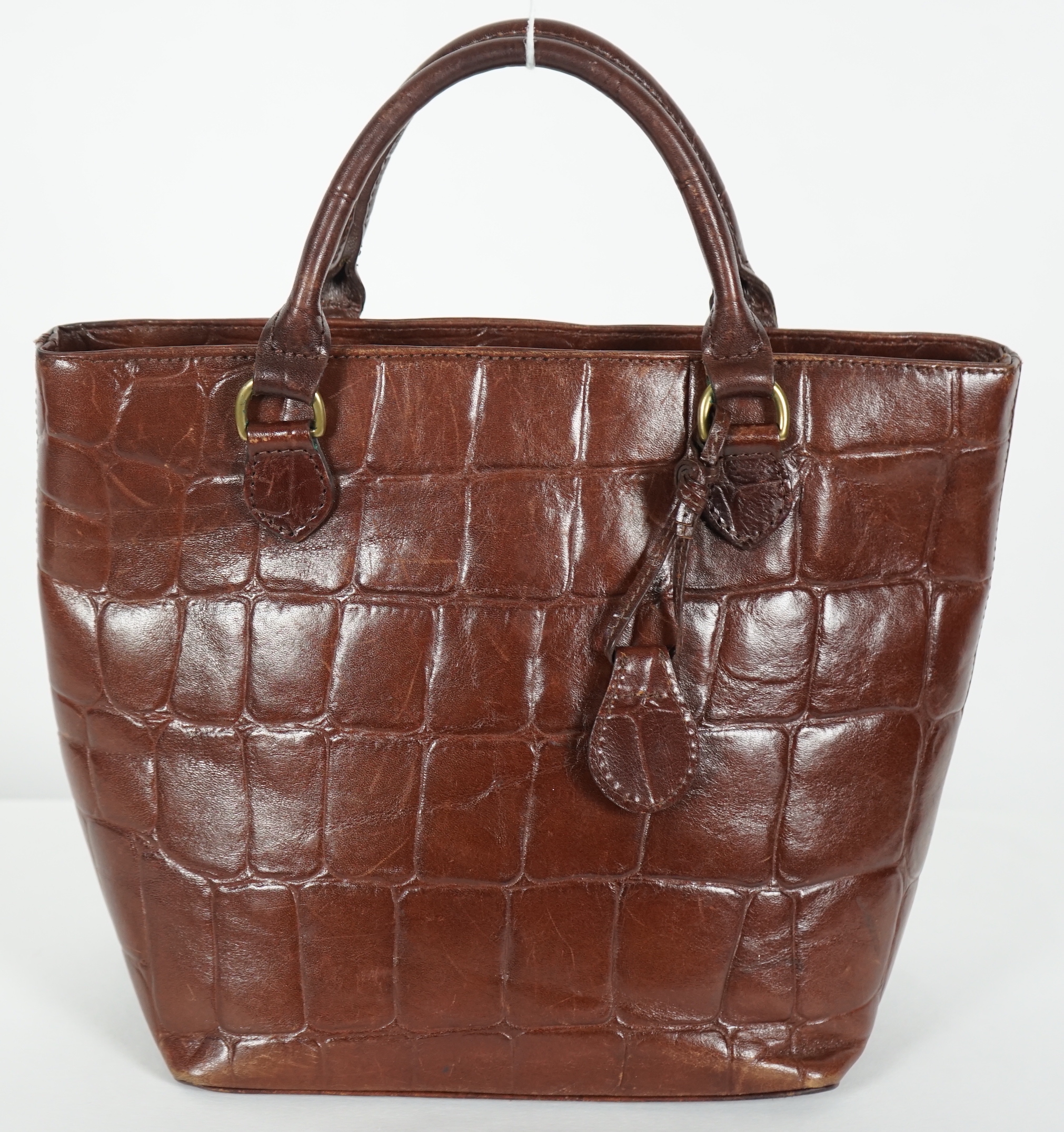 A brown Mulberry crocodile effect leather bag, width 30cm, height 22cm, depth 15cm